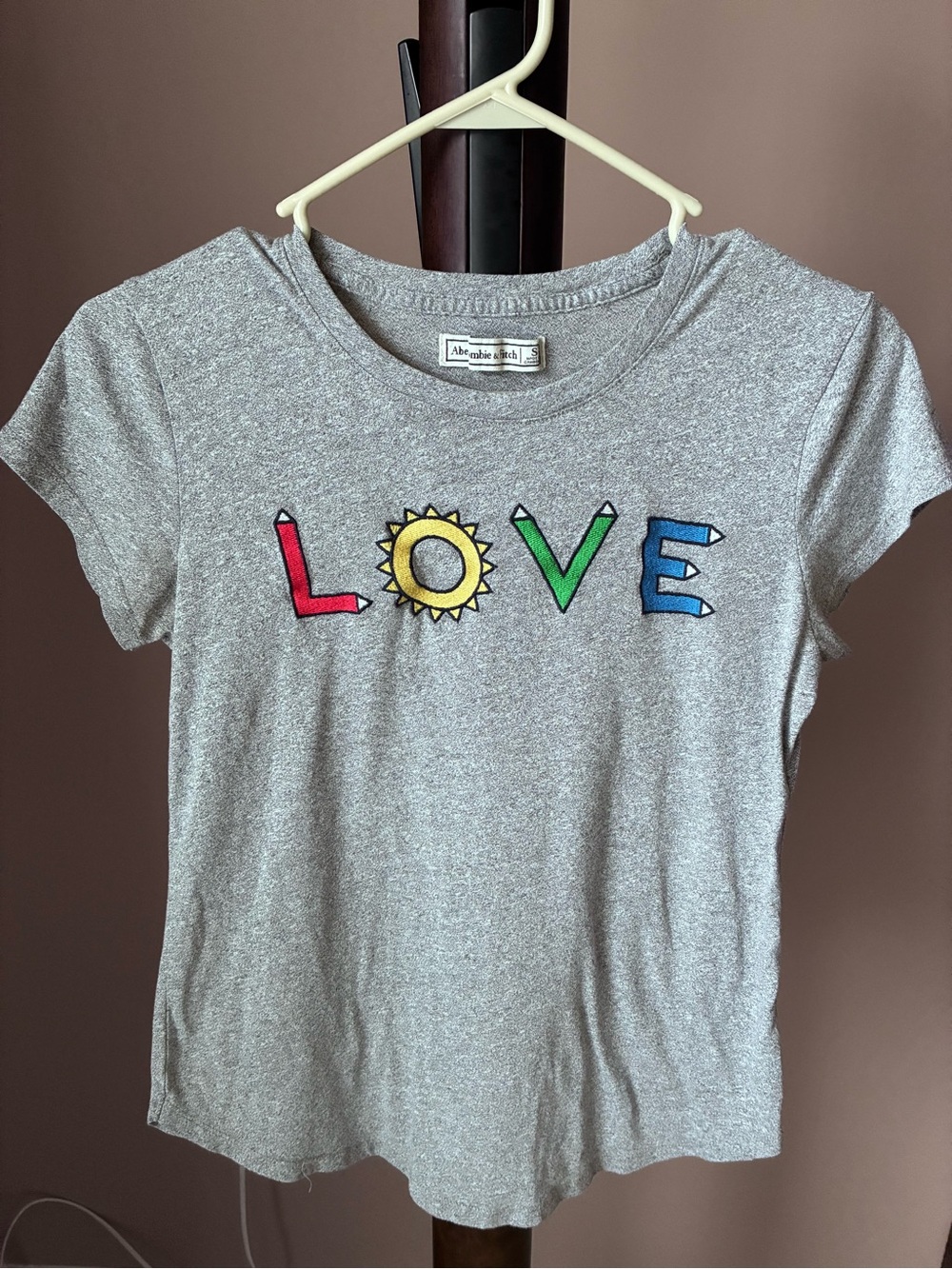 Abercrombie & Fitch Gray Tee with Colorful LOVE Graphic